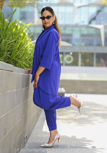 Royal Blue Co-ord Set with Attachable Neck Drape