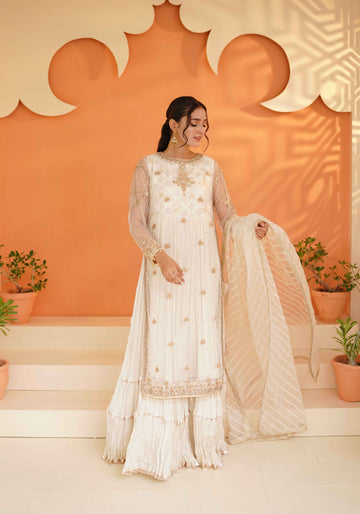 Ivory Net embroidery Crush Gown