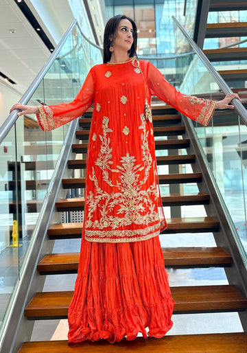 Orange Jhubba with Net Kameez