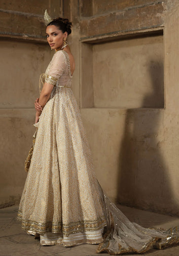 Cotton Net Block Print Organza blouse with Silk Sharara