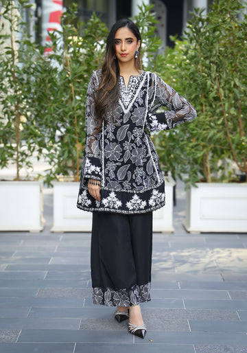 Black Floral Embroidered Co-Ord Set