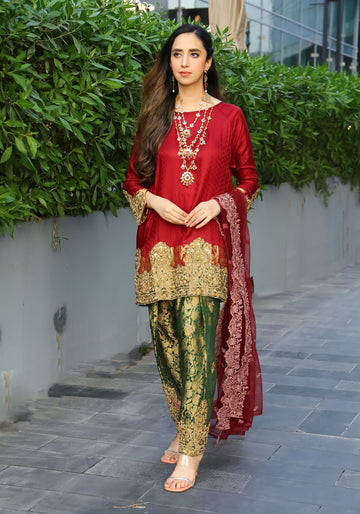 Regal Crimson &amp; Emerald 3-Piece Suit