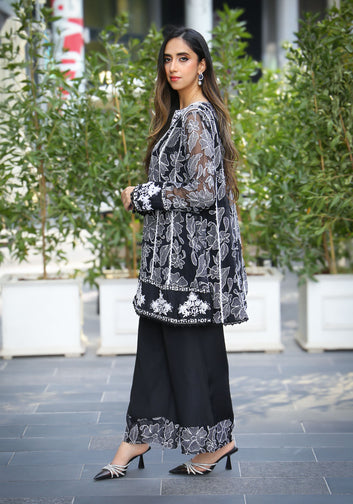 Black Floral Embroidered Co-Ord Set