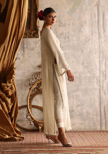 Ivory White Long Velvet Shirt