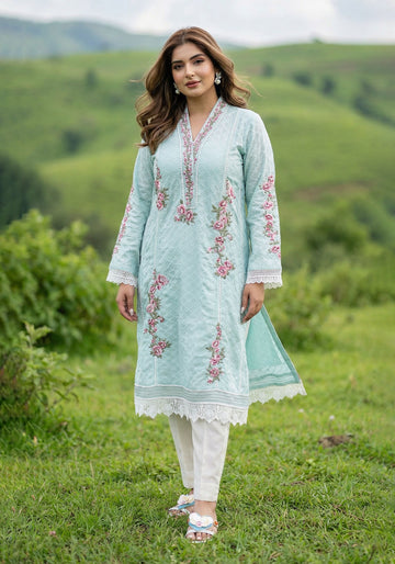 Aqua Mint Floral Embroidered Kurta Set