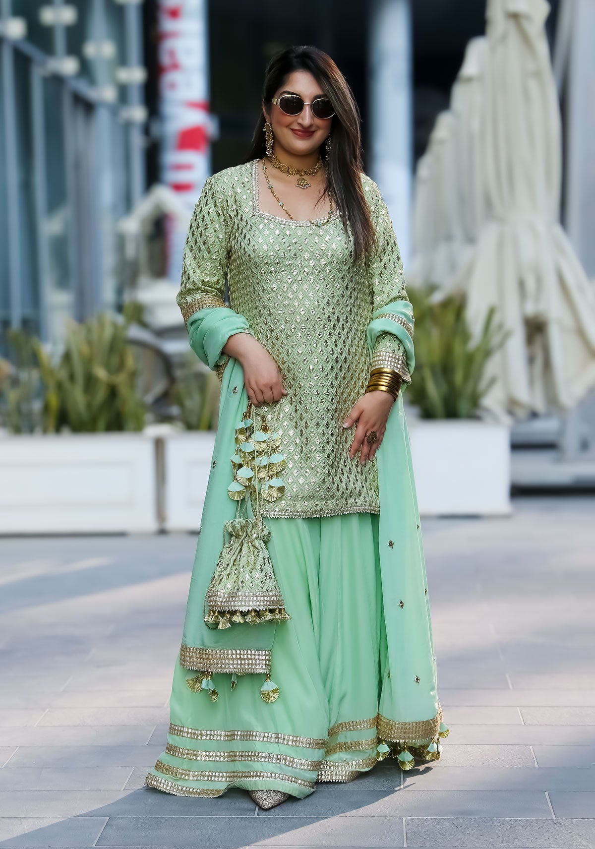 Mint & Gold Festive Sharara Suit