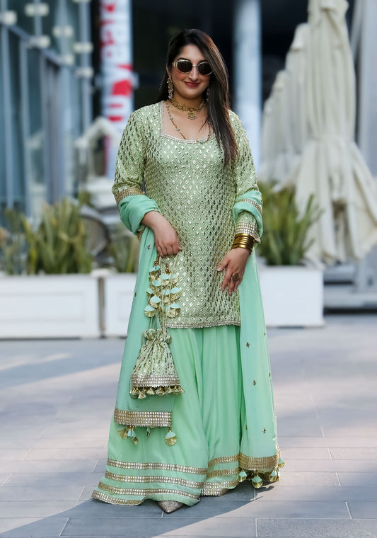 Mint & Gold Festive Sharara Suit