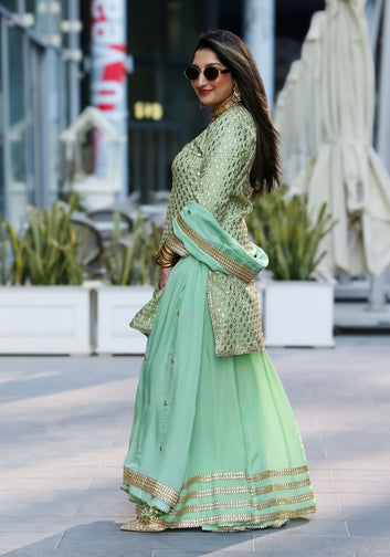 Mint & Gold Festive Sharara Suit