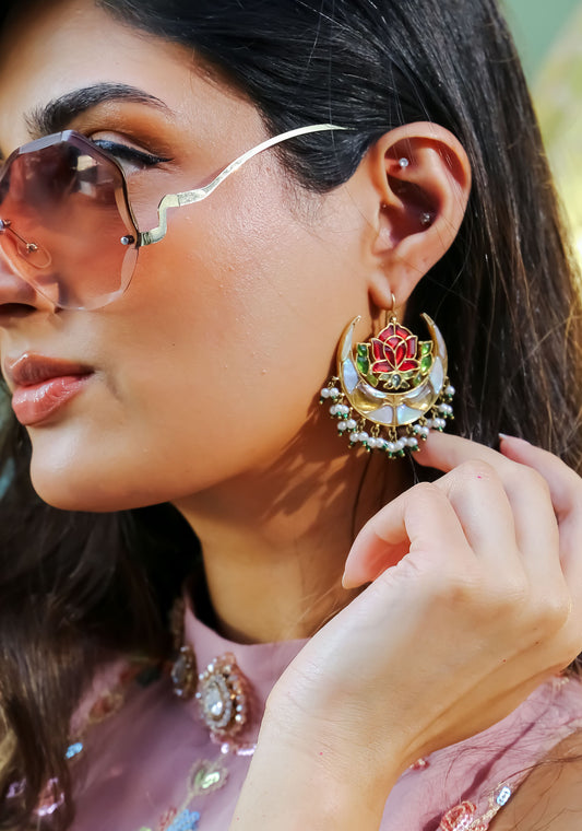 Gulbahar Lotus Chandbali Earrings