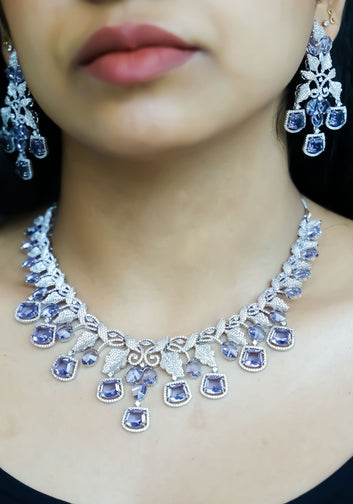 Necklace Set - Amethyst Swarovski silver dainty  necklace set