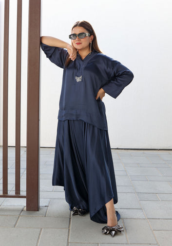 NAVY BLUE SILK CO-ORD SET