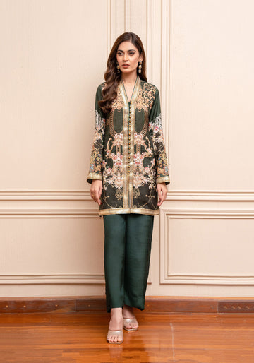 Printed Emerald Green Shirt & Pants