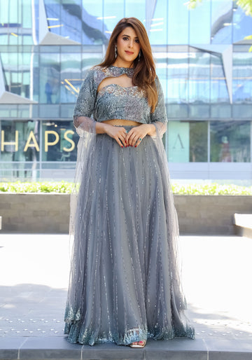 Silver Grey Embellished Lehenga Set