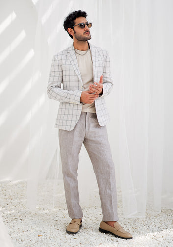 Parchment Plaid Checks Blazer And Trouser