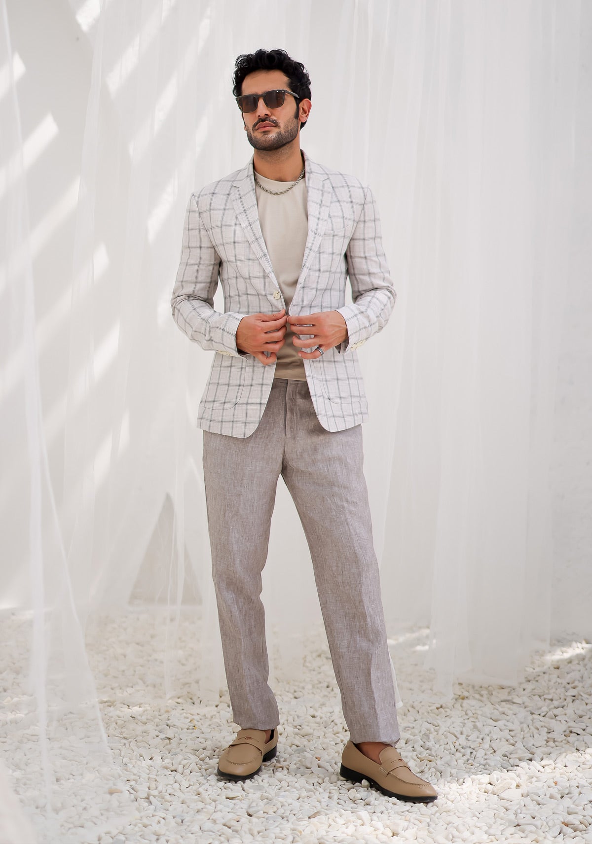 Parchment Plaid Checks Blazer And Trouser