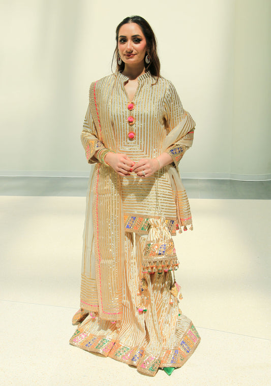 Cream & Gold Festive Sharara Suit