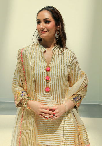 Cream & Gold Festive Sharara Suit