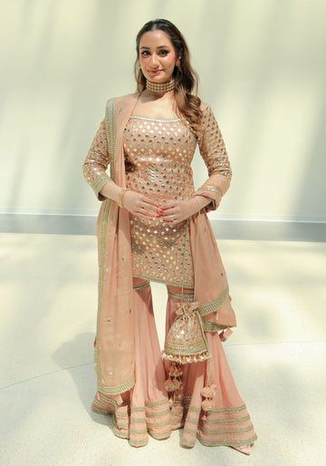 Peach & Gold Festive Sharara Suit