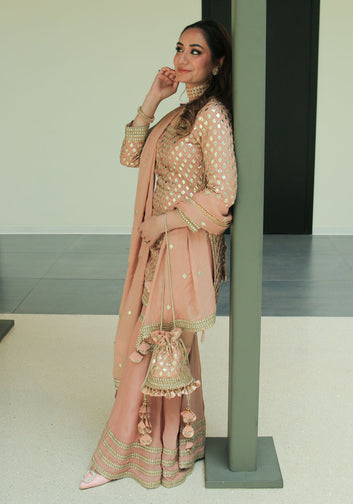 Peach & Gold Festive Sharara Suit