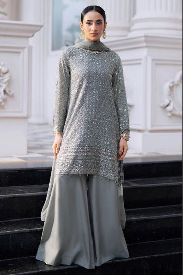 Glimmering Granite-3pc Chiffon Embroidered Pret