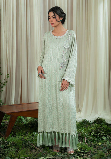 Mint Chikankari Tassel Kaftan