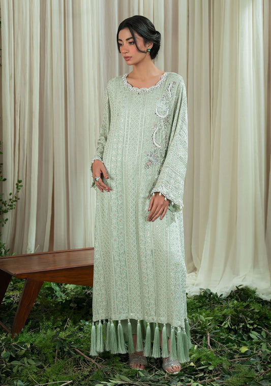 Mint Chikankari Tassel Kaftan