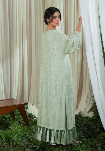 Mint Chikankari Tassel Kaftan