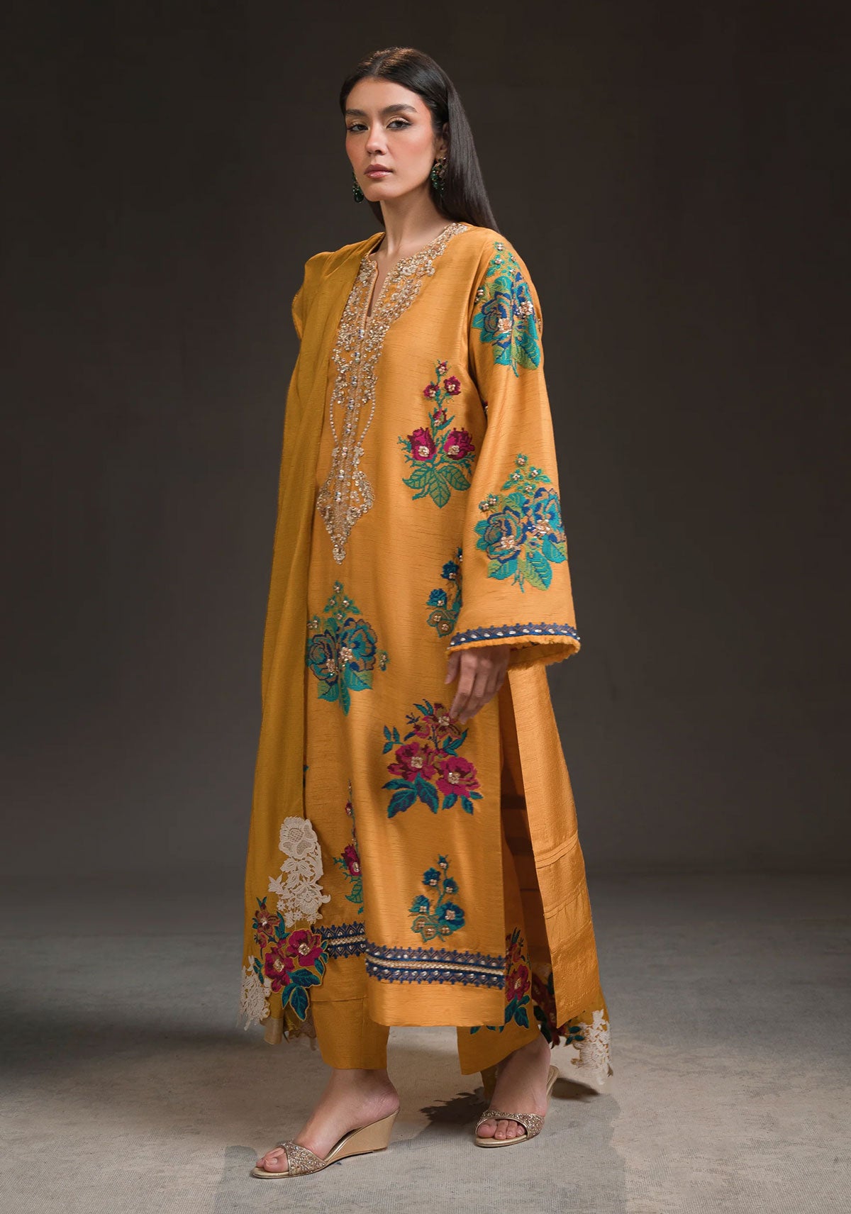 Mustard Yellow Long Kurta Set