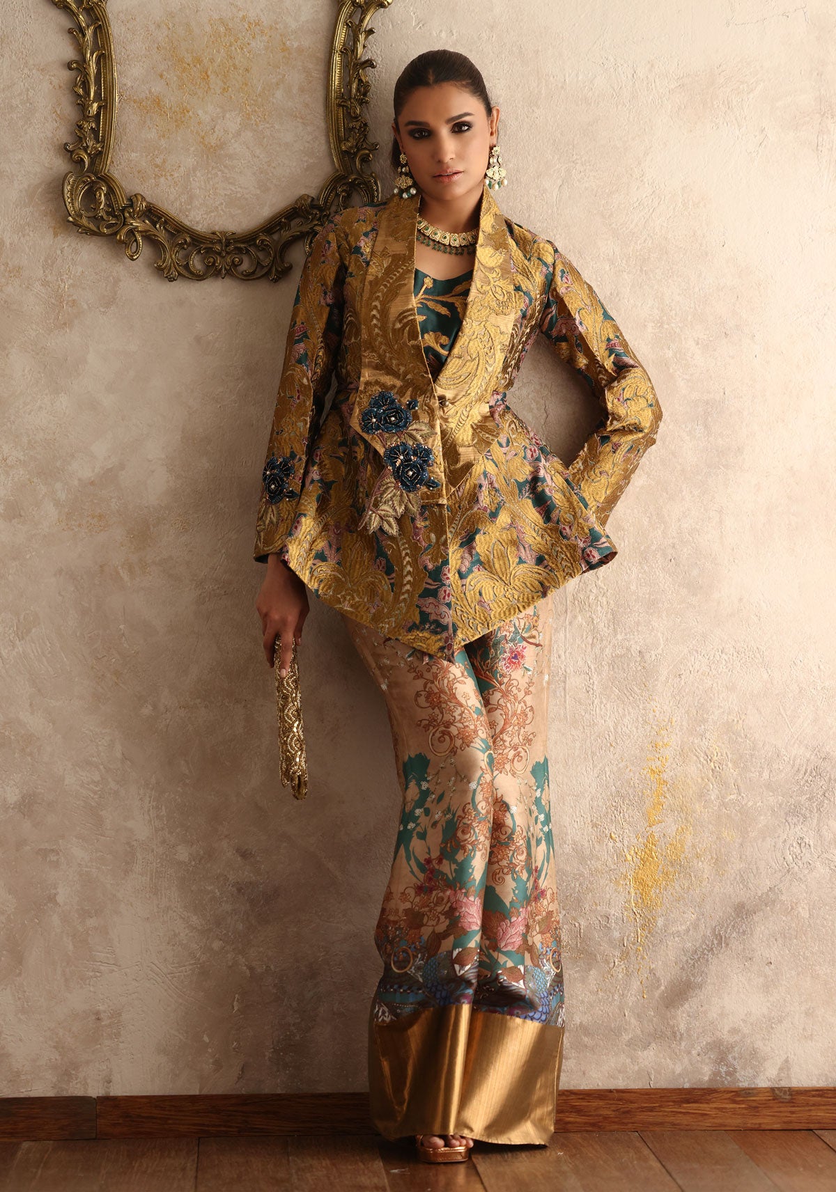 Printed Ottoman-Inspired Jacket with Bellbottom