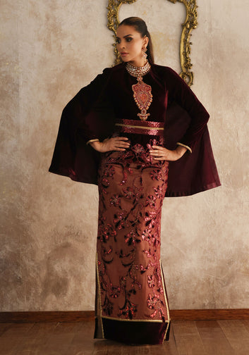 Majestic Velvet Dress with Cape