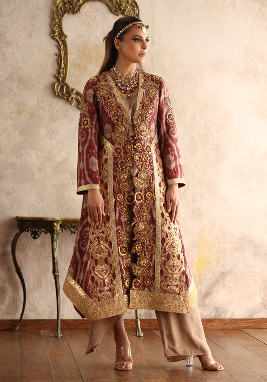 Pure Silk Printed Design Jacket with Asymmetrical Pants