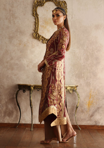 Pure Silk Printed Design Jacket with Asymmetrical Pants