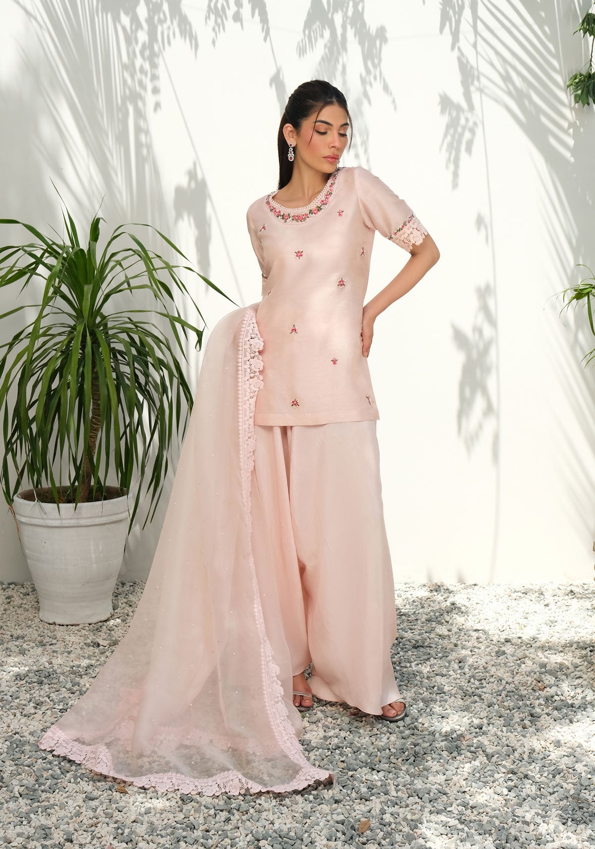 Pink Silk Floral With Pants