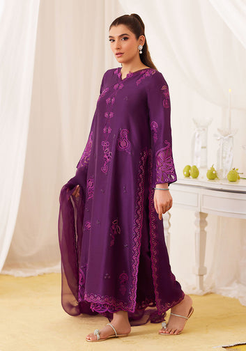 Teo Eggplant Embroidered Shirt And Dupatta