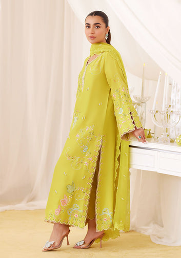 Marija Kiwi Green Embroidered Shirt And Dupatta