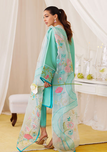 Una Turquoise Shirt And Embroidered Dupatta