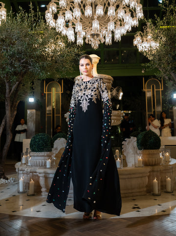 Elegant Black Long Dress with Bell Sleeves