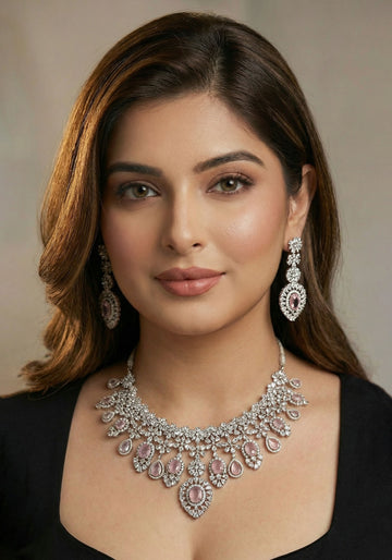 Rose Blush & Diamond-Cut CZ Statement Jewellery Set