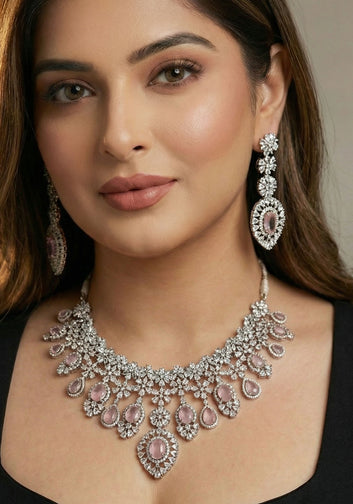 Rose Blush & Diamond-Cut CZ Statement Jewellery Set