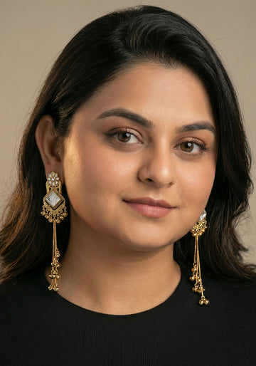 Regal Gold Polki Sahare Earrings with Ghungroo Droplets