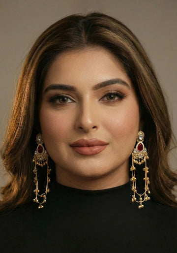 Ruby Tiered Chandelier Earrings with Gold Drop Accents