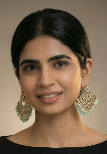 Mint Frost & Kundan Chandbali Earrings