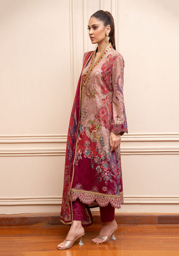 Unstitched Lawn Pret Digitally Printed With Embroidered Combination Outfit