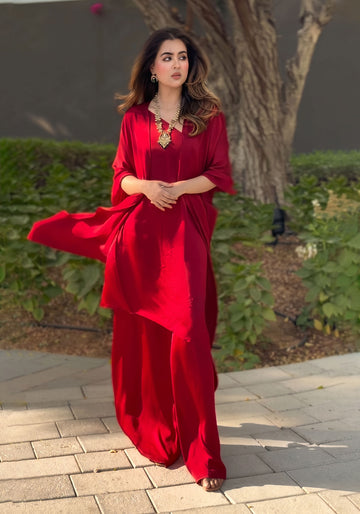 Red Flowing Cape Co-Ord Set