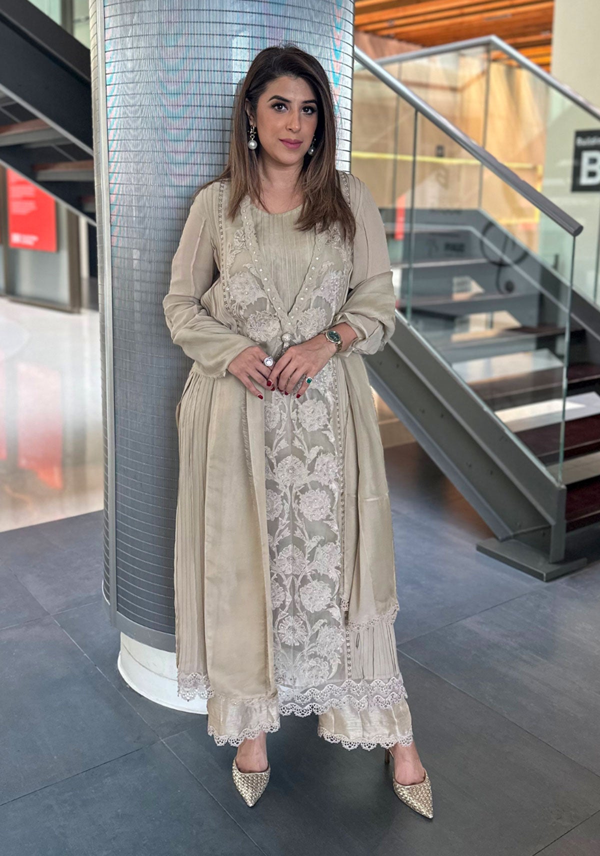 Beige Blossom Kurta