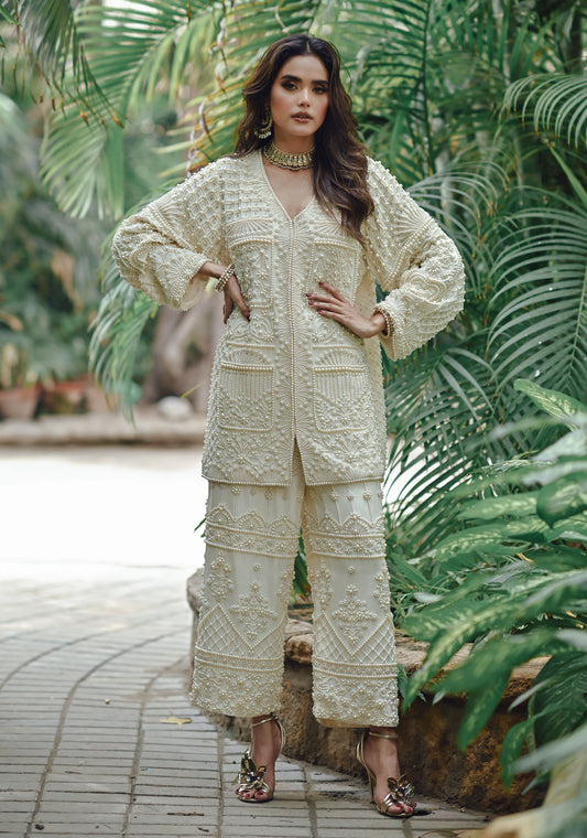 Ivory Pearl Embellished Jacket and Trouser