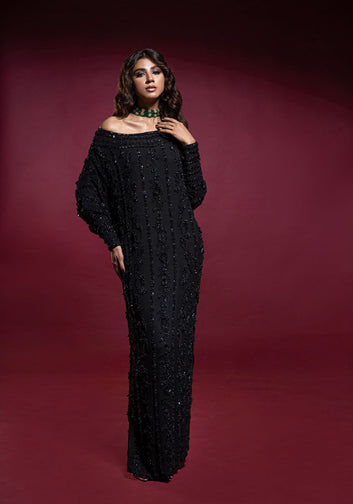 Black Self Embellished Kaftan