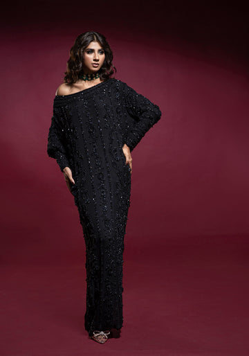 Black Self Embellished Kaftan