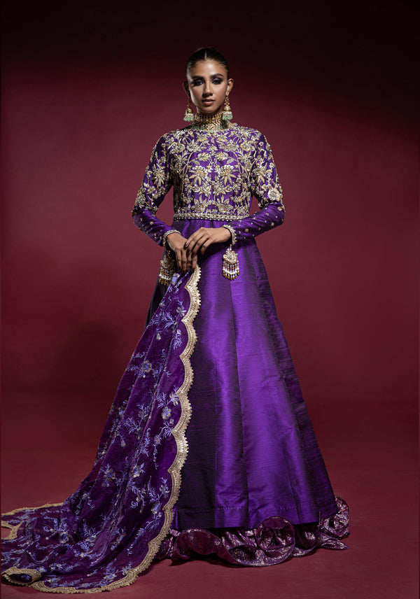 Purple Embellished Bodice Anarkali with Dupatta