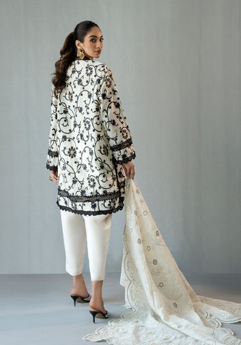 Black and White Embroidered Tunic with Trouser and Dupatta